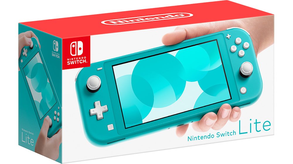 Nintendo Switch Lite na cor turquesa em sua embalagem